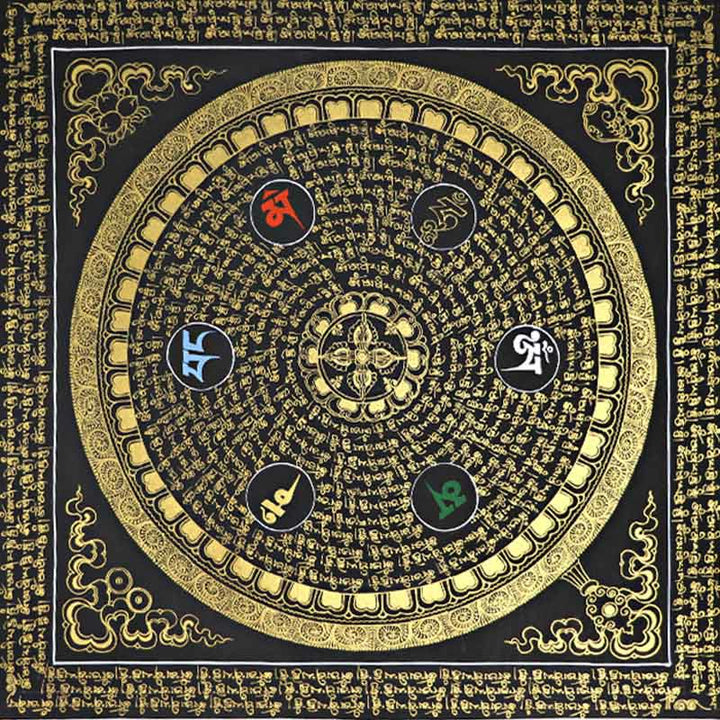 Buddha Stones Tybetańskie Thangka Malowanie Om Mani Padme Hum Pismo Ręcznie Robione Dekoracje (Losowy Styl)