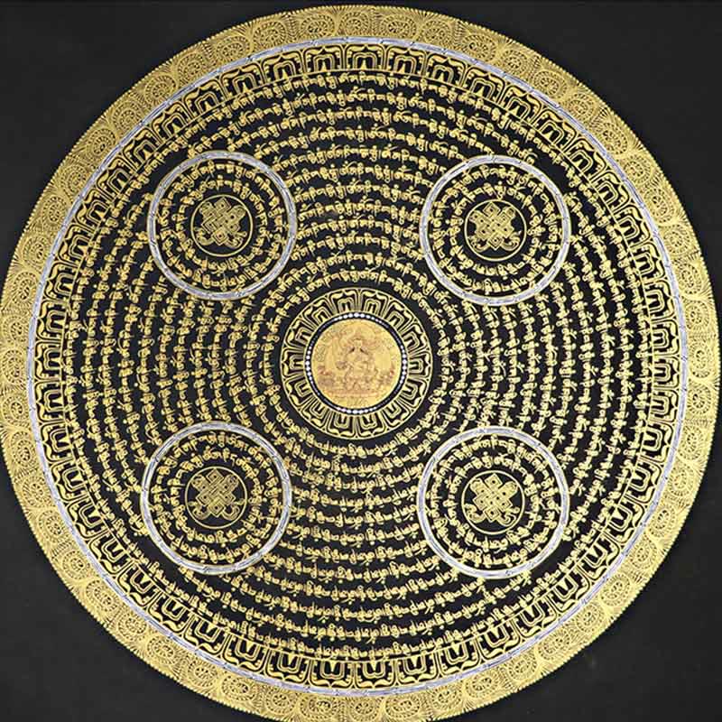 Buddha Stones Tybetańskie Thangka Malowanie Om Mani Padme Hum Pismo Ręcznie Robione Dekoracje (Losowy Styl)