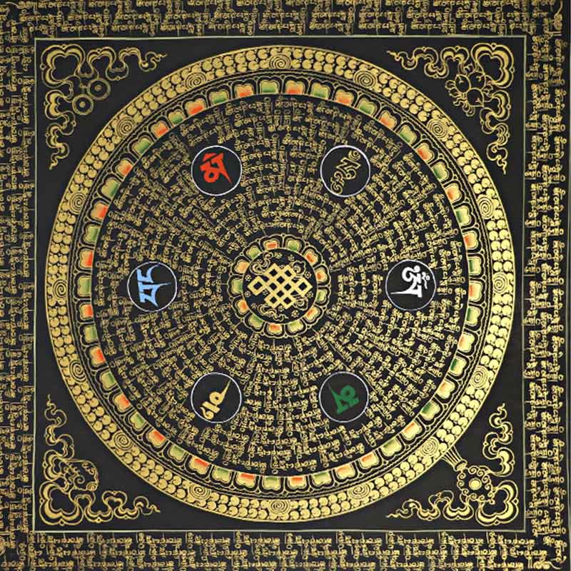 Buddha Stones Tybetańskie Thangka Malowanie Om Mani Padme Hum Pismo Ręcznie Robione Dekoracje (Losowy Styl)