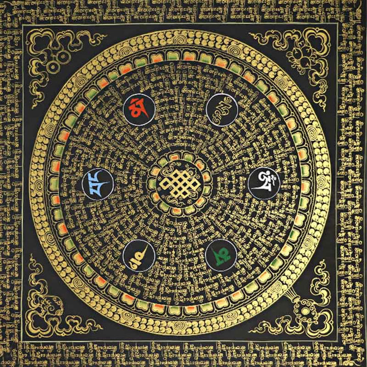 Buddha Stones Tybetańskie Thangka Malowanie Om Mani Padme Hum Pismo Ręcznie Robione Dekoracje (Losowy Styl)