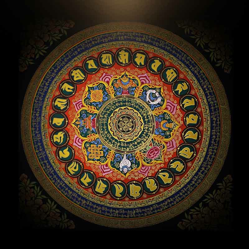 Buddha Stones Tybetańskie Thangka Malowanie Om Mani Padme Hum Pismo Ręcznie Robione Dekoracje (Losowy Styl)