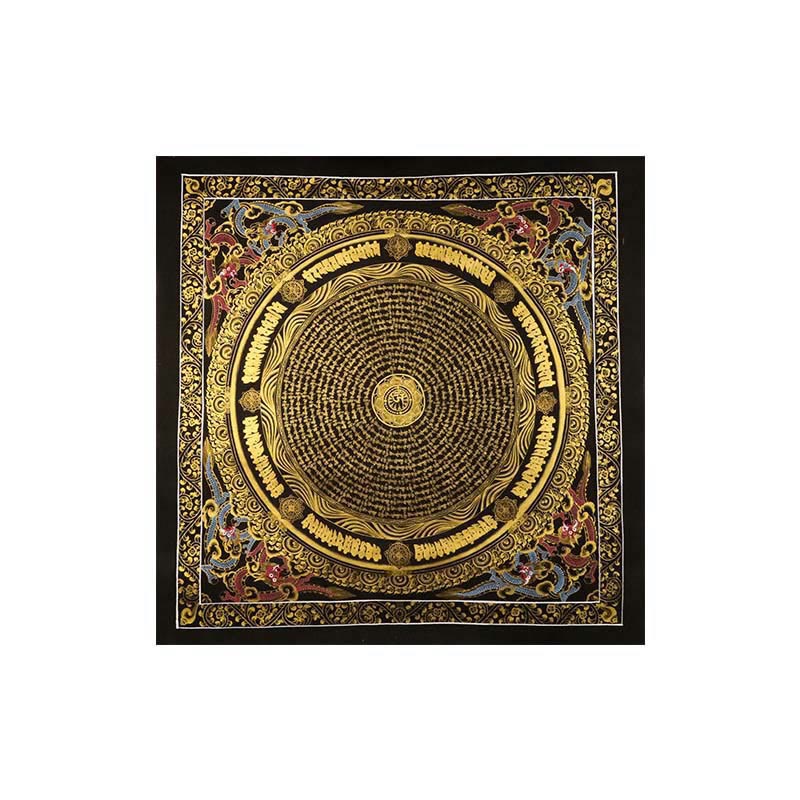 Buddha Stones Tybetańskie Malowanie Thangka Om Mani Padme Hum Smok Feniks Pismo Ręcznie Robiona Dekoracja (Losowy Styl)