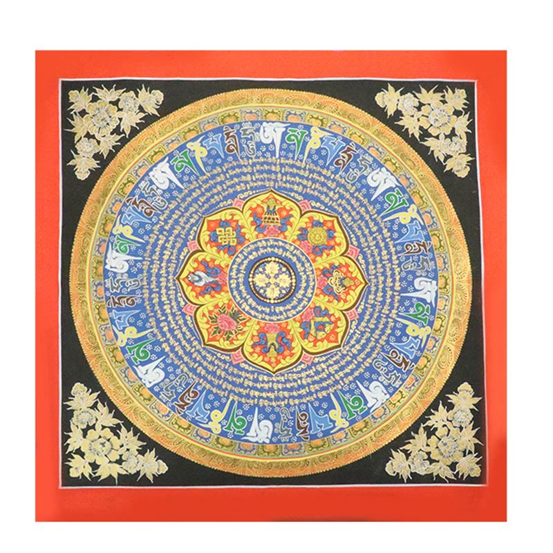 Buddha Stones Tybetańskie Malowanie Thangka Om Mani Padme Hum Smok Feniks Pismo Ręcznie Robiona Dekoracja (Losowy Styl)