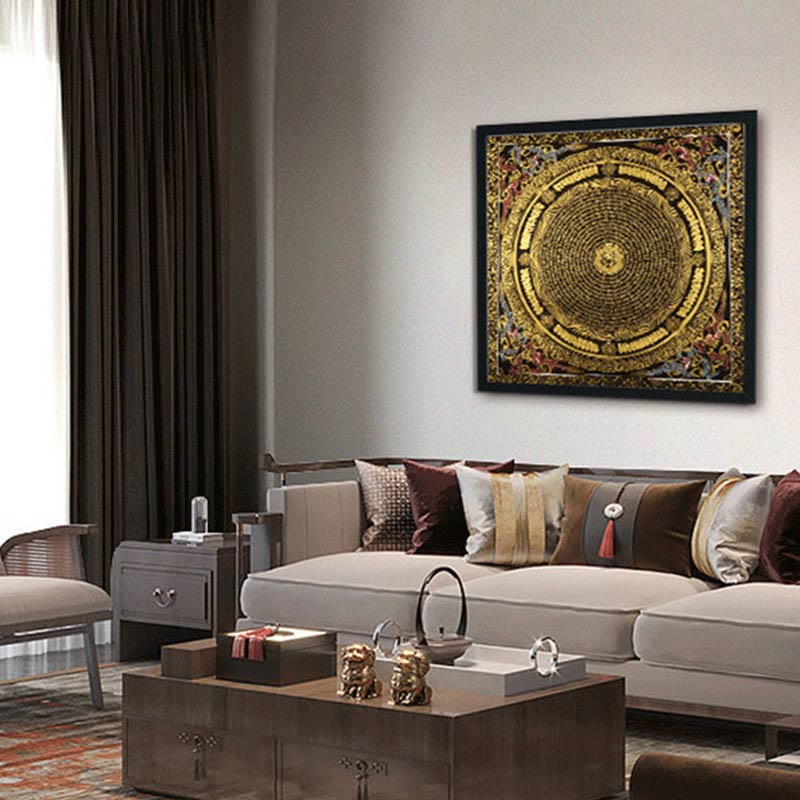 Buddha Stones Tybetańskie Malowanie Thangka Om Mani Padme Hum Smok Feniks Pismo Ręcznie Robiona Dekoracja (Losowy Styl)