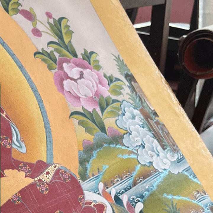 Buddha Stones Tybetańskie Malowanie Thangka Om Mani Padme Hum Smok Feniks Pismo Ręcznie Robiona Dekoracja (Losowy Styl)