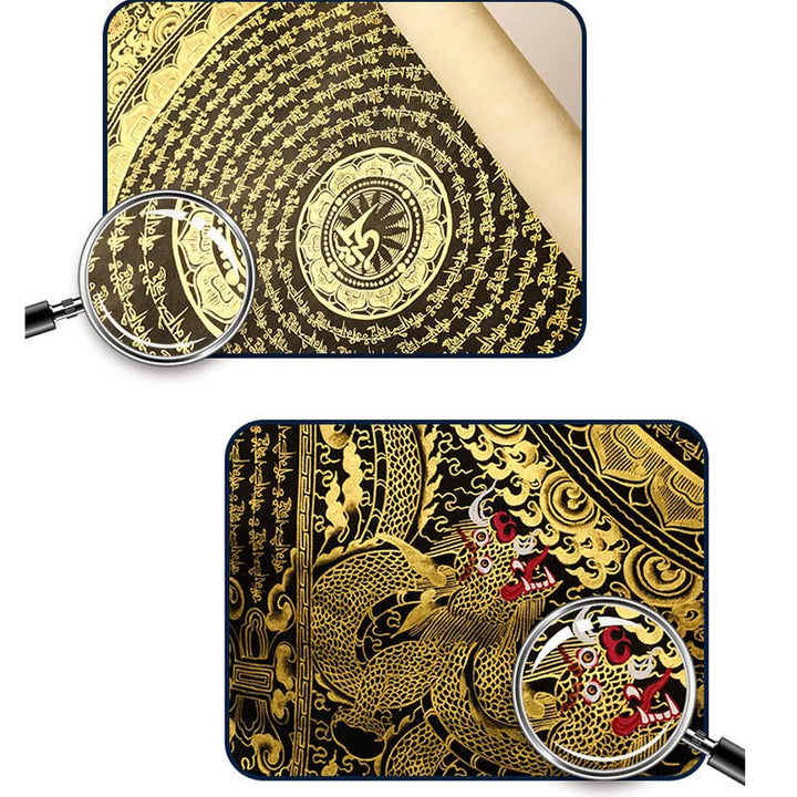 Buddha Stones Tybetańskie Malowanie Thangka Om Mani Padme Hum Smok Feniks Pismo Ręcznie Robiona Dekoracja (Losowy Styl)