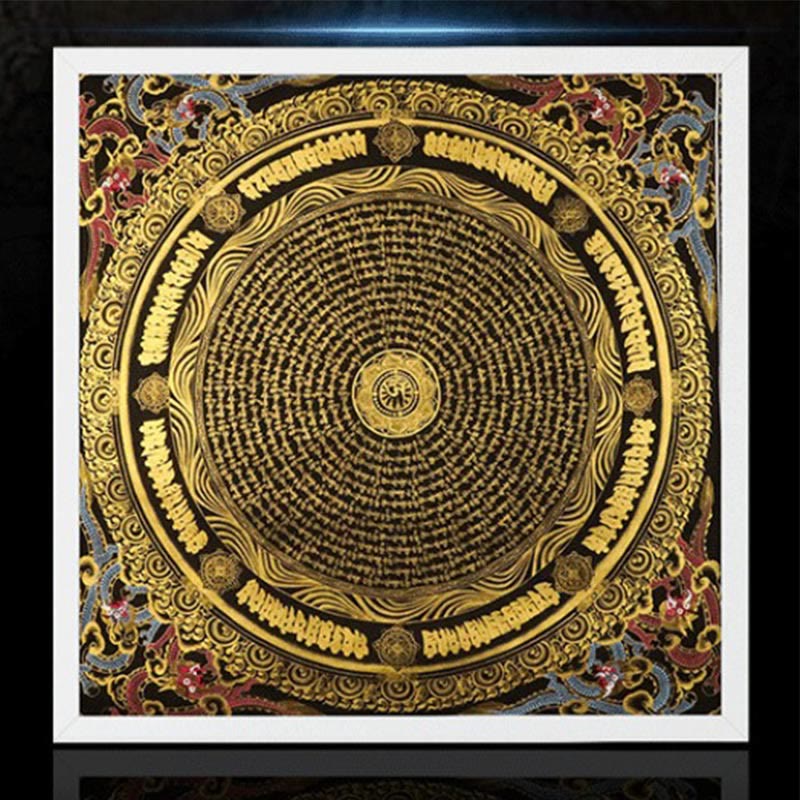 Buddha Stones Tybetańskie Malowanie Thangka Om Mani Padme Hum Smok Feniks Pismo Ręcznie Robiona Dekoracja (Losowy Styl)