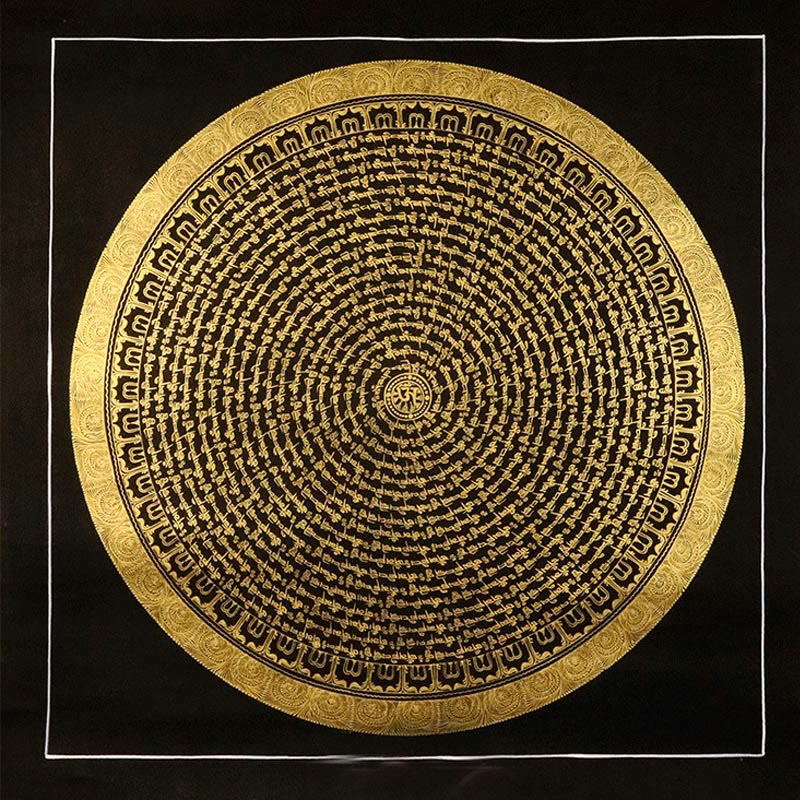 Buddha Stones Tybetańskie Malowanie Thangka Om Mani Padme Hum Smok Feniks Pismo Ręcznie Robiona Dekoracja (Losowy Styl)