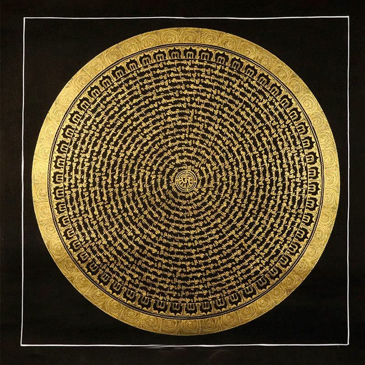 Buddha Stones Tybetańskie Malowanie Thangka Om Mani Padme Hum Smok Feniks Pismo Ręcznie Robiona Dekoracja (Losowy Styl)