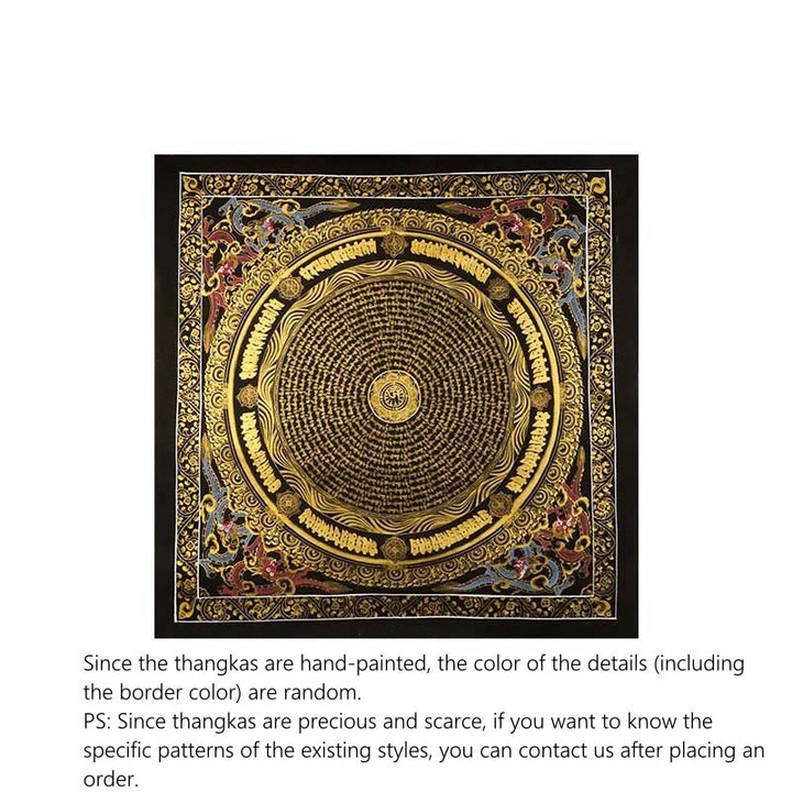 Buddha Stones Tybetańskie Malowanie Thangka Om Mani Padme Hum Smok Feniks Pismo Ręcznie Robiona Dekoracja (Losowy Styl)