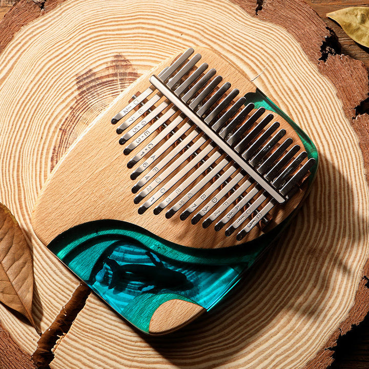 Kalimba z Buddha Stones 17/21 klawiszy Fortepian kciukowy Drewno bukowe Głęboki błękit wieloryba Przenośny fortepian palcowy