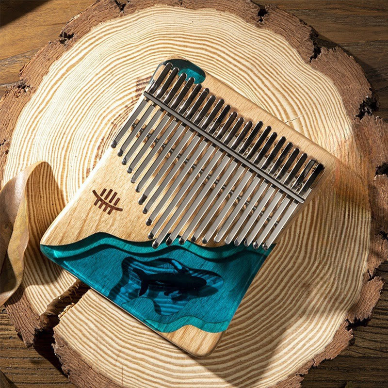 Kalimba z Buddha Stones 17/21 klawiszy Fortepian kciukowy Drewno bukowe Głęboki błękit wieloryba Przenośny fortepian palcowy