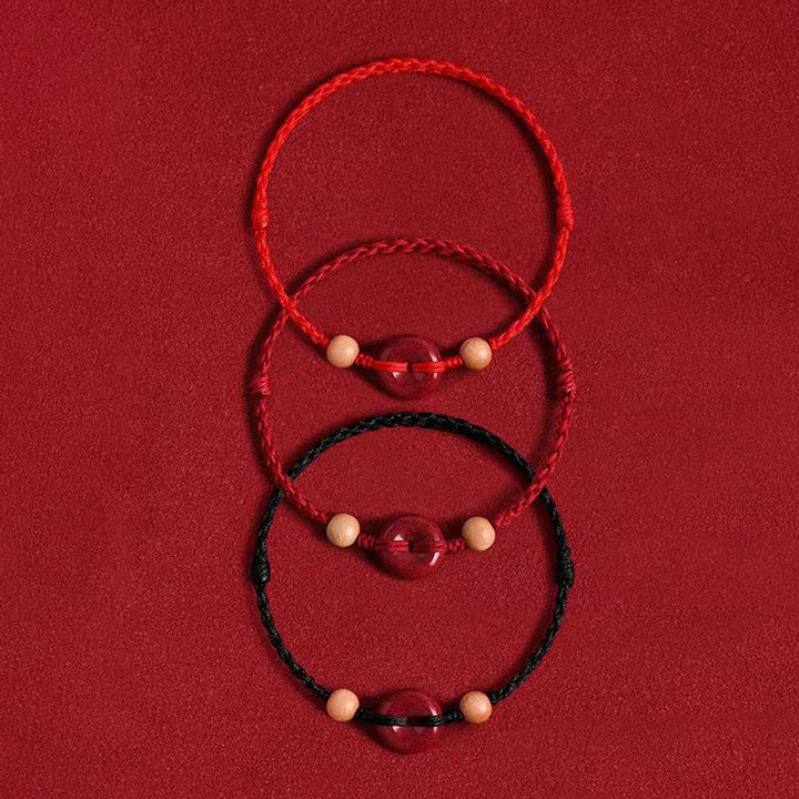 Bransoletka Buddha Stones Peach Wood Peace Buckle Cinnabar Wealth String Bransoletka na kostkę