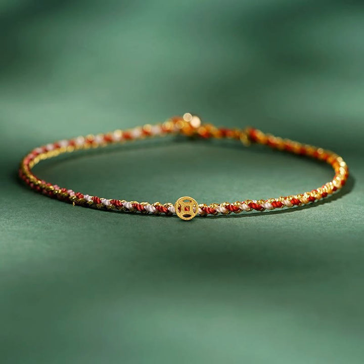 Buddha Stones Kolorowa Lina Szczęścia Moneta Koralik Obfitość Bardzo Cienka Bransoletka Pleciona