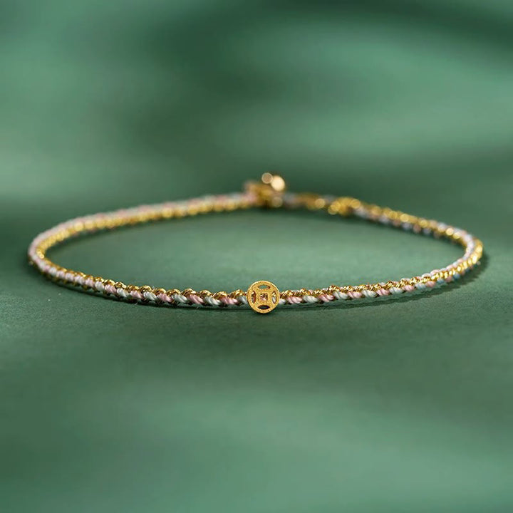 Buddha Stones Kolorowa Lina Szczęścia Moneta Koralik Obfitość Bardzo Cienka Bransoletka Pleciona