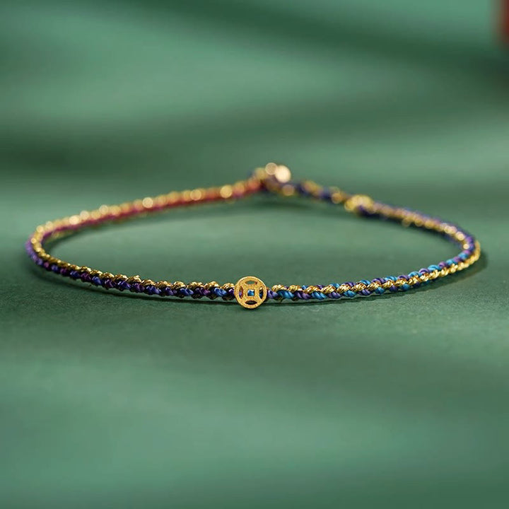 Buddha Stones Kolorowa Lina Szczęścia Moneta Koralik Obfitość Bardzo Cienka Bransoletka Pleciona