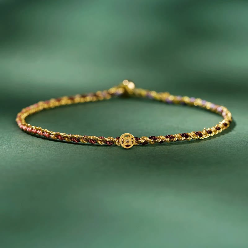 Buddha Stones Kolorowa Lina Szczęścia Moneta Koralik Obfitość Bardzo Cienka Bransoletka Pleciona