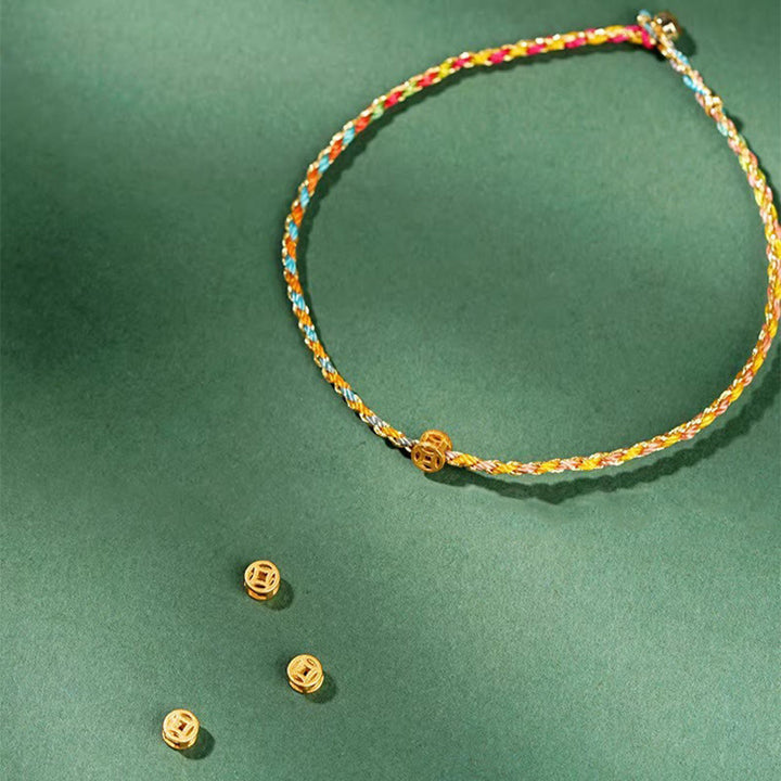 Buddha Stones Kolorowa Lina Szczęścia Moneta Koralik Obfitość Bardzo Cienka Bransoletka Pleciona