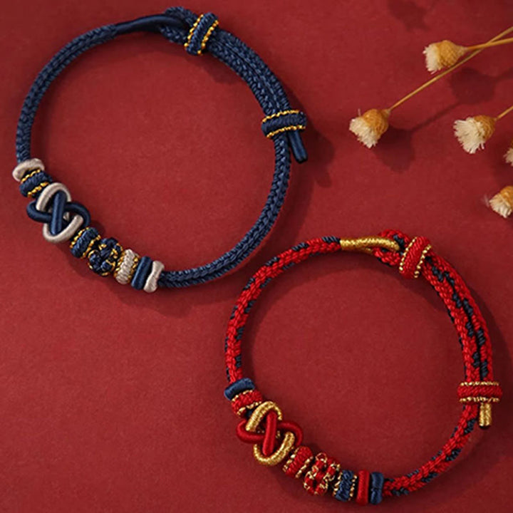 Buddha Stones ręcznie robione brzoskwiniowe kwiaty węzeł pokoju kolorowa lina regulowana bransoletka