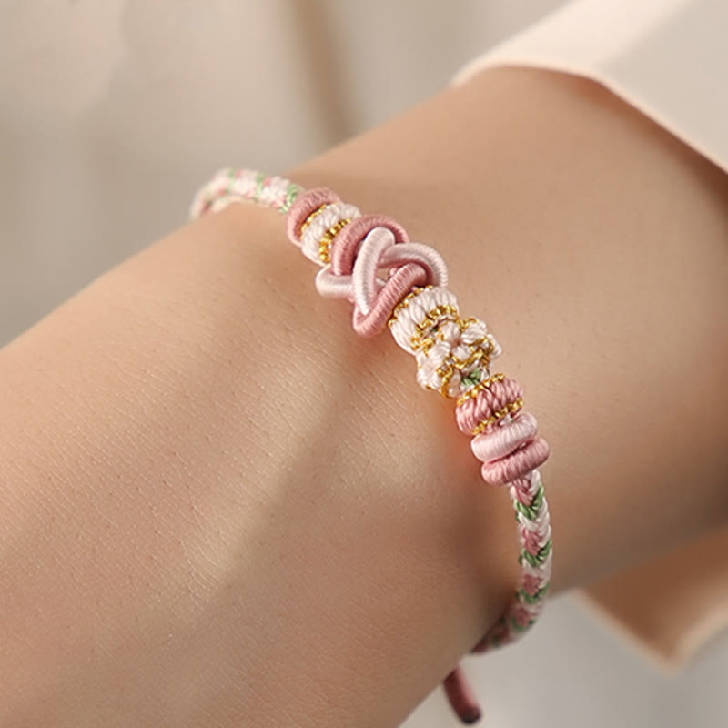 Buddha Stones ręcznie robione brzoskwiniowe kwiaty węzeł pokoju kolorowa lina regulowana bransoletka