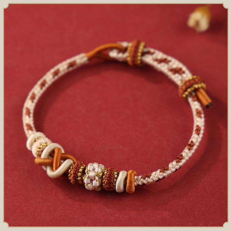 Buddha Stones ręcznie robione brzoskwiniowe kwiaty węzeł pokoju kolorowa lina regulowana bransoletka