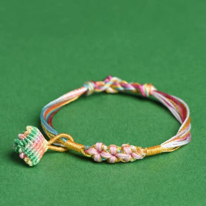 Buddha Stones Kolorowa Lina Brzoskwiniowy Knot Zongzi Bransoletka Pleciona