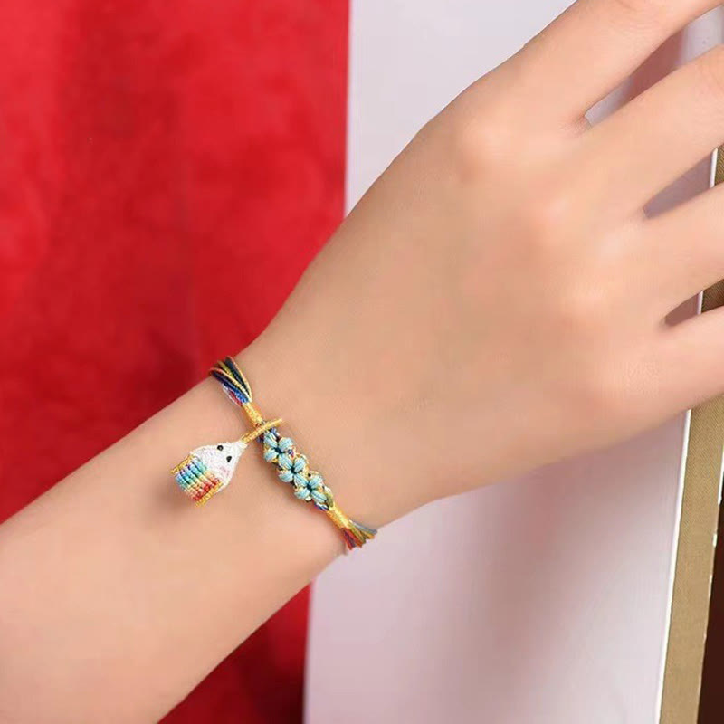 Buddha Stones Kolorowa Lina Brzoskwiniowy Knot Zongzi Bransoletka Pleciona