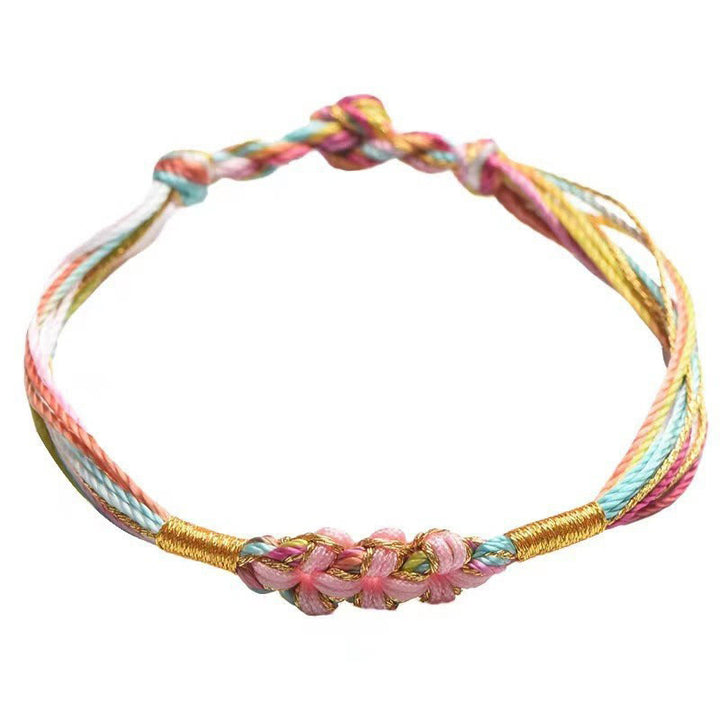 Buddha Stones Kolorowa Lina Brzoskwiniowy Knot Zongzi Bransoletka Pleciona