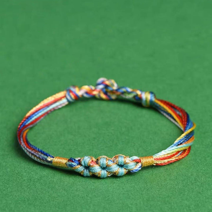 Buddha Stones Kolorowa Lina Brzoskwiniowy Knot Zongzi Bransoletka Pleciona