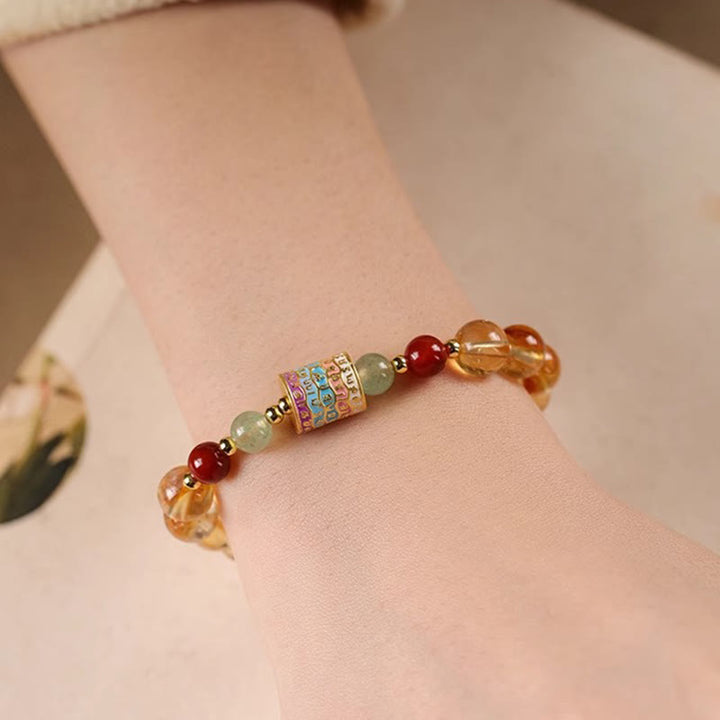 Bransoletka kreatywna z Buddha Stones Naturalny Cytryn Kolorowy Koło Modlitewne