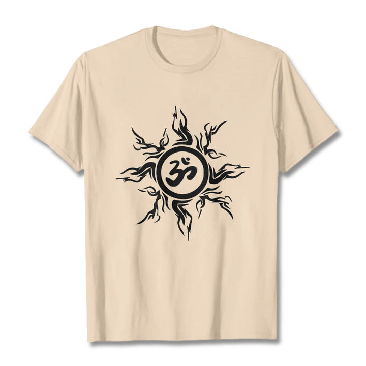 Wzór słonecznych Buddha Stones otaczający symbol Om Wzór bawełniany T-shirt - For - 2XL - image 9