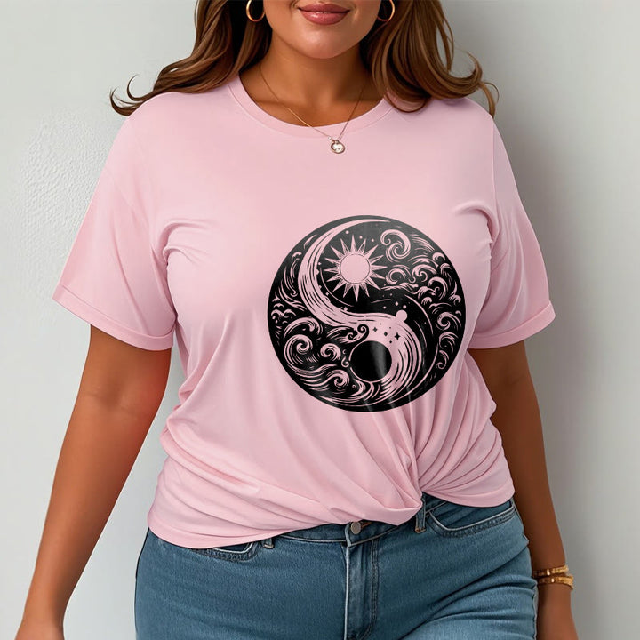 Buddha Stones Słońce Księżyc Fale Yin Yang Wzór Bawełna Koszulka T-shirt - image 14