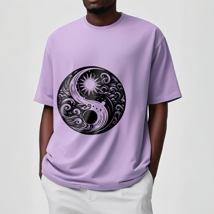 Buddha Stones Słońce Księżyc Fale Yin Yang Wzór Bawełna Koszulka T-shirt - image 18
