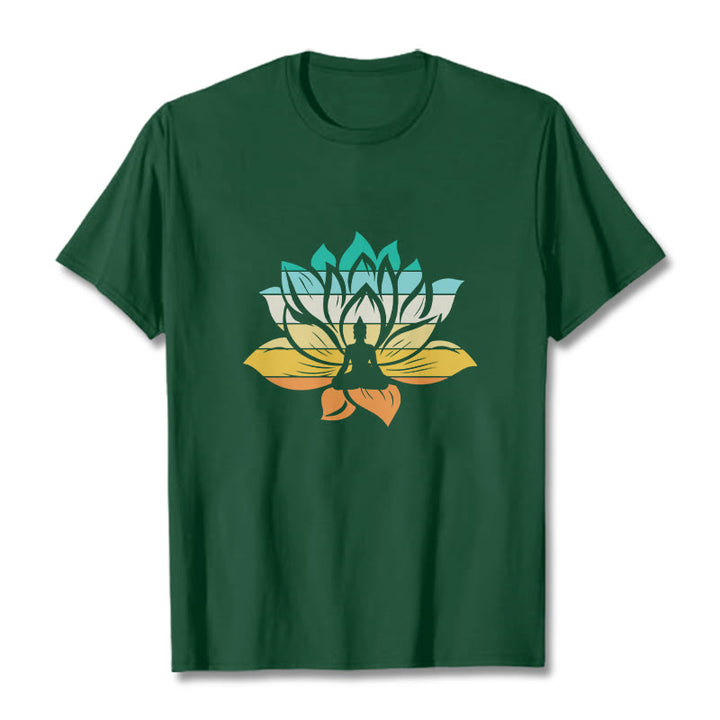 Buddha Stones Gradient-kolorowy kwiat lotosu Budda Medytacja Bawełniana koszulka T-shirt - ForestGreen - 2XL - image 11