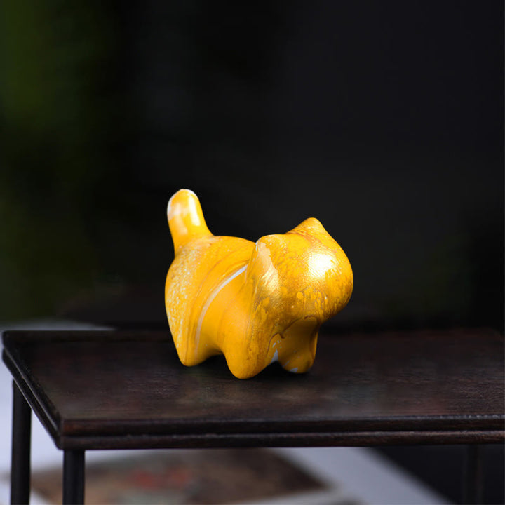 Buddha Stones Mini Uroczy Kot Drewno Hebanowe Lakier Rzemiosło Dekoracja Pokoju - Żółty (losowy żółty kolor) - image 6