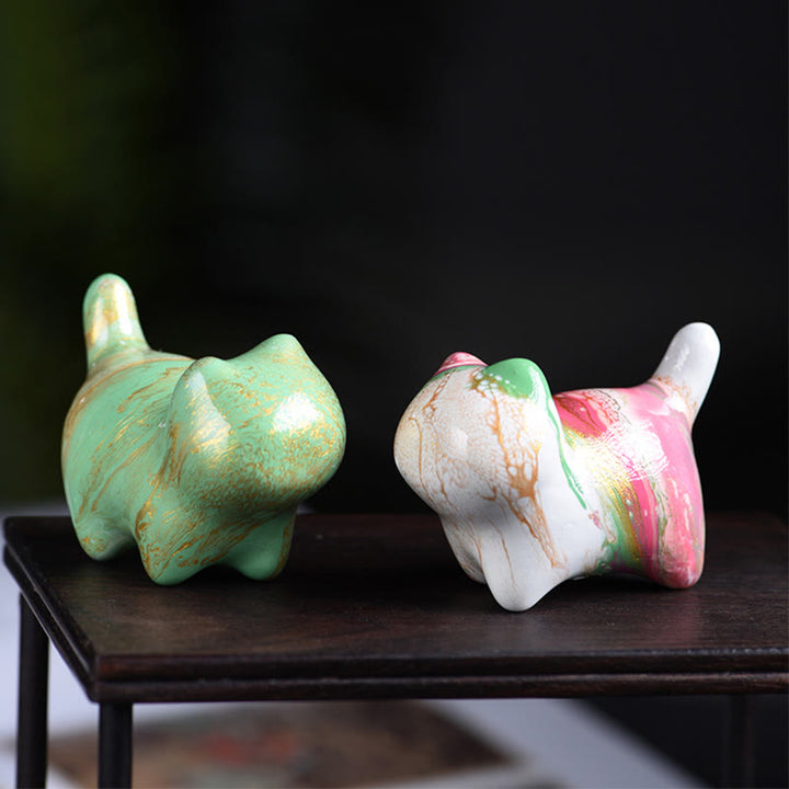 Buddha Stones Mini Uroczy Kot Drewno Hebanowe Lakier Rzemiosło Dekoracja Pokoju - image 1