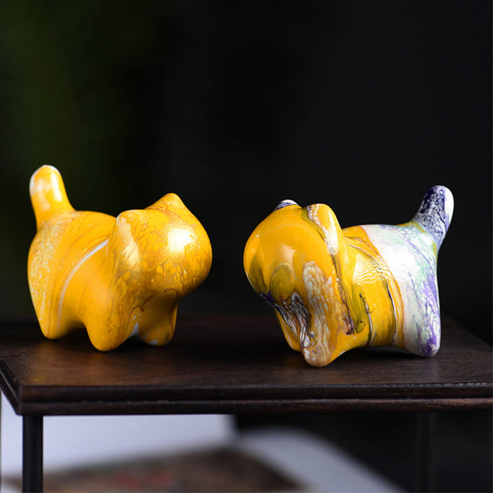 Buddha Stones Mini Uroczy Kot Drewno Hebanowe Lakier Rzemiosło Dekoracja Pokoju - image 7