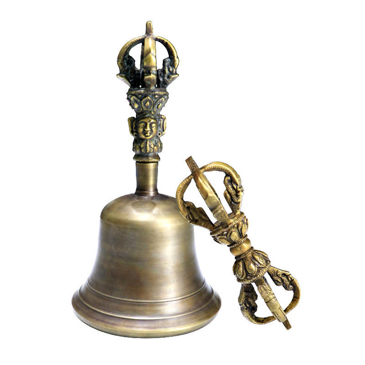 Buddha Stones 2 szt. ręcznie robiony tybetański dzwonek medytacyjny i miedziany zestaw dekoracyjny Vajra Dorje
