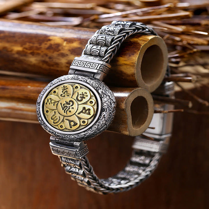 Buddha Stones Tybetańskie Miedziana Klamra Om Mani Padme Hum Gramofon Obrotowy Pokój Metalowa Bransoletka