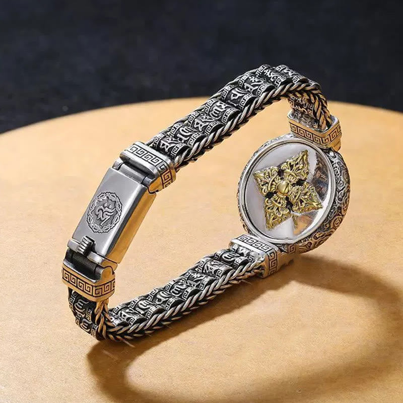 Buddha Stones Tybetańskie Miedziana Klamra Om Mani Padme Hum Gramofon Obrotowy Pokój Metalowa Bransoletka