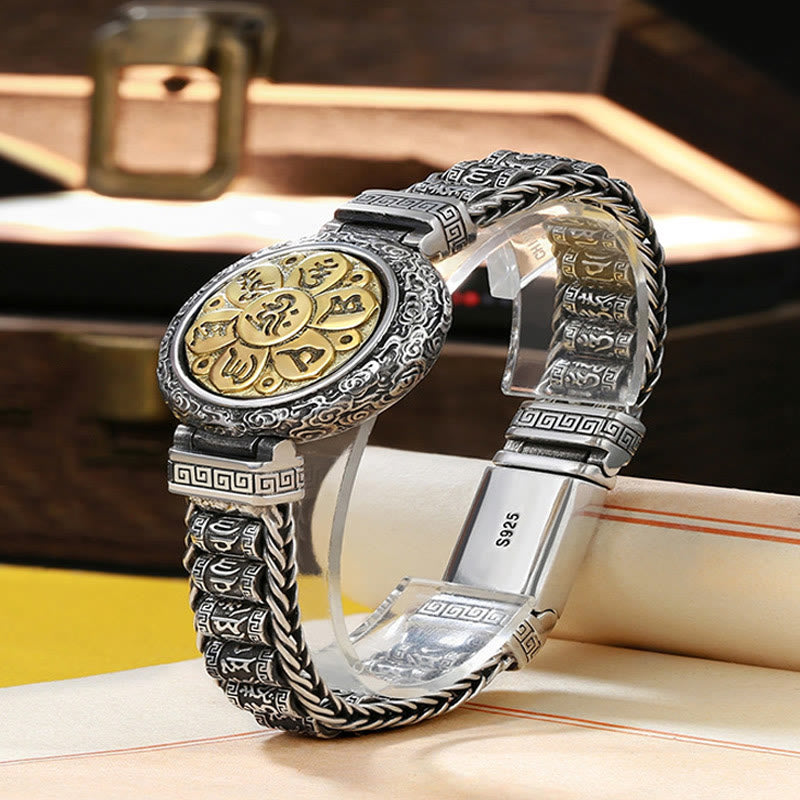 Buddha Stones Tybetańskie Miedziana Klamra Om Mani Padme Hum Gramofon Obrotowy Pokój Metalowa Bransoletka