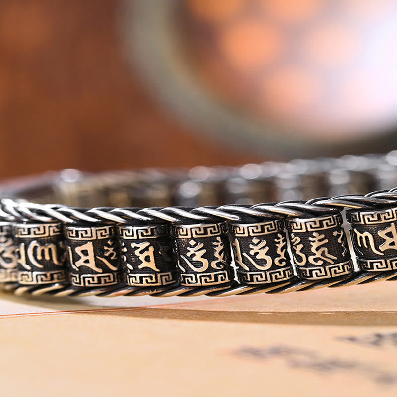 Buddha Stones Tybetańskie Miedziana Klamra Om Mani Padme Hum Gramofon Obrotowy Pokój Metalowa Bransoletka