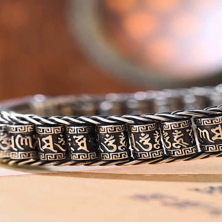 Buddha Stones Tybetańskie Miedziana Klamra Om Mani Padme Hum Gramofon Obrotowy Pokój Metalowa Bransoletka