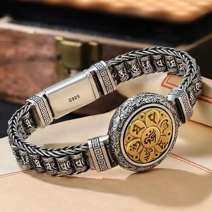 Buddha Stones Tybetańskie Miedziana Klamra Om Mani Padme Hum Gramofon Obrotowy Pokój Metalowa Bransoletka