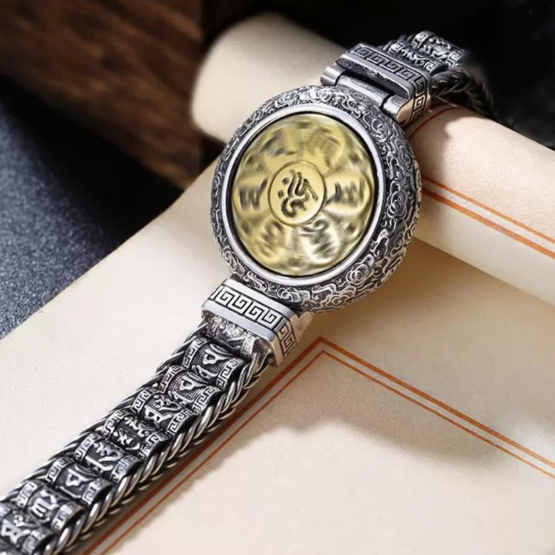 Buddha Stones Tybetańskie Miedziana Klamra Om Mani Padme Hum Gramofon Obrotowy Pokój Metalowa Bransoletka