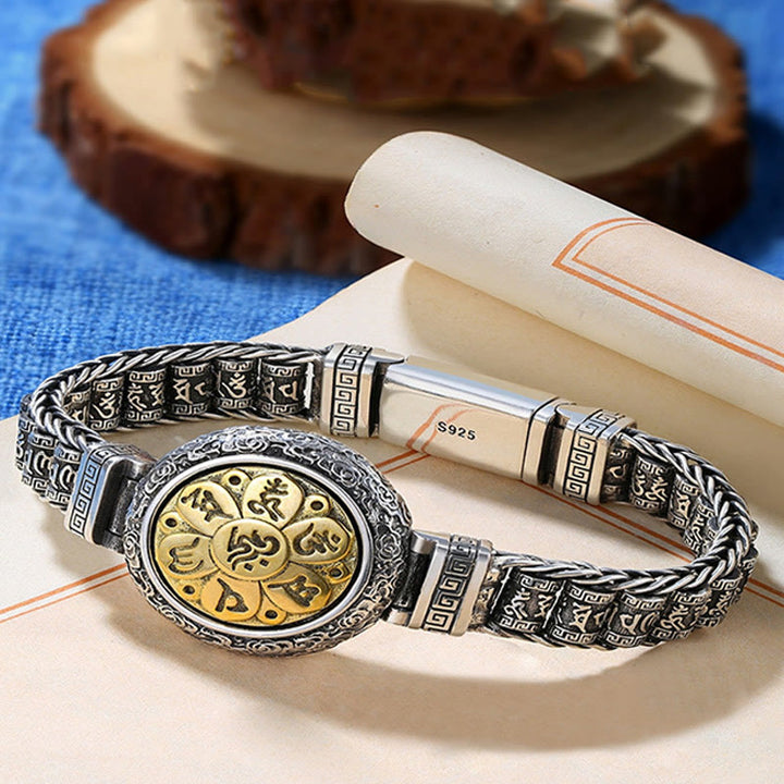 Buddha Stones Tybetańskie Miedziana Klamra Om Mani Padme Hum Gramofon Obrotowy Pokój Metalowa Bransoletka