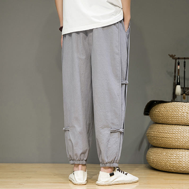 Buddha Stones Letnie Vintage Ściągacz Chiński Żaba-Guzik Projekt Męskie Spodnie Harem Bawełniane Lniane Z Kieszeniami - image 21