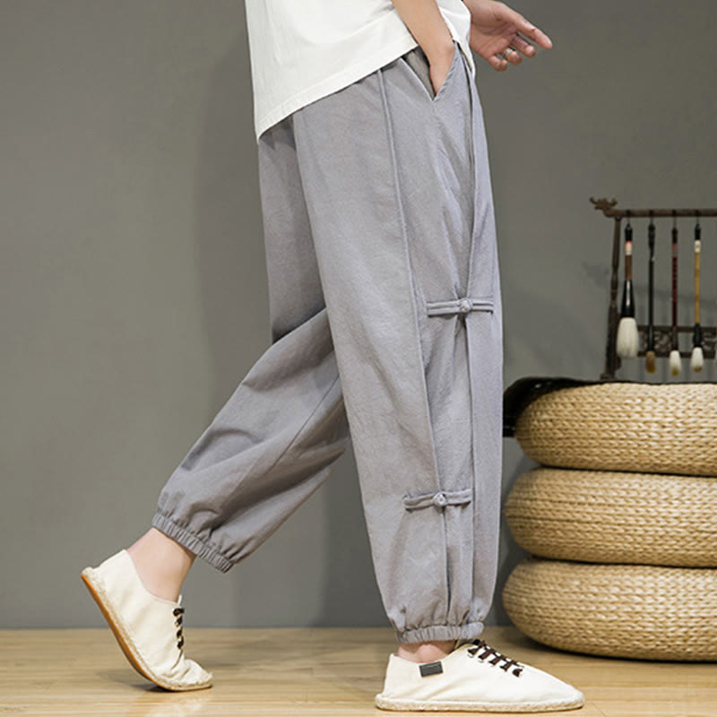 Buddha Stones Letnie Vintage Ściągacz Chiński Żaba-Guzik Projekt Męskie Spodnie Harem Bawełniane Lniane Z Kieszeniami - image 24