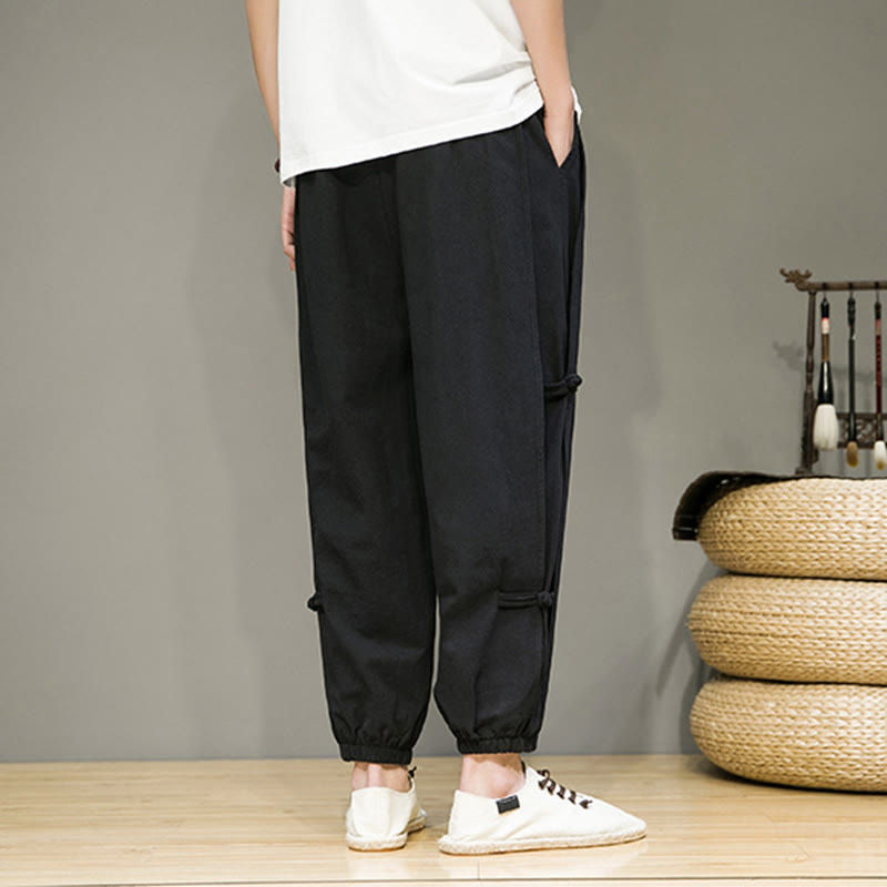 Buddha Stones Letnie Vintage Ściągacz Chiński Żaba-Guzik Projekt Męskie Spodnie Harem Bawełniane Lniane Z Kieszeniami - image 14