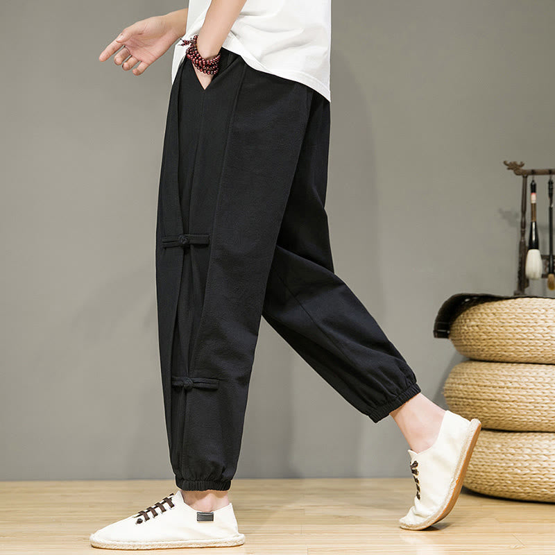 Buddha Stones Letnie Vintage Ściągacz Chiński Żaba-Guzik Projekt Męskie Spodnie Harem Bawełniane Lniane Z Kieszeniami - image 12